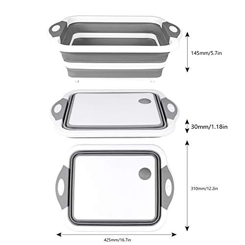 QiMH Collapsible Cutting Board, 8L Foldable Space Saving Multi-function Kitchen Dish Tub and Camping Sink, Washing and Draining Veggies Fruits Storage Basket for Picnic, BBQ Food Prep and Camping