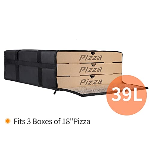 Bodaon Insulated Pizza Delivery Bag, 24" x 24" x 14" Pizza Warmer Bags for Carry Hot, Doordash Bag, Food Warmers for Parties, Pizza Pack Insulation, Pizza Carrier for Door Dash/Grubhub, Black, 1-Pack