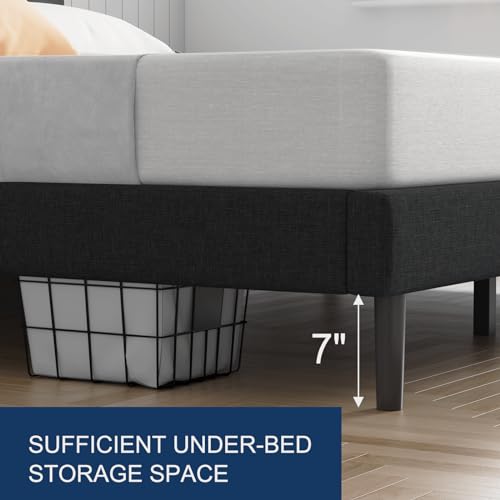 Molblly Queen Bed Frame Upholstered Platform with Headboard and Strong Wooden Slats, Strong Weight Capacity, Non-Slip and Noiseless,No Box Spring Needed, Easy Assembly,Dark Grey