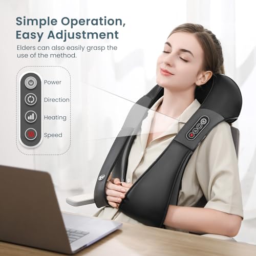 Careboda Shiatsu Neck and Back Massager with Soothing Heat, Electric Shoulder Massage 8 Nodes Deep Tissue 3D Kneading Massages for Pain Relief Gray