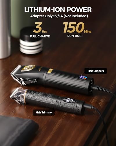 GLAKER Hair Clippers for Men Professional, Cordless Clippers for Hair Cutting, Mens Hair Clippers and Trimmer Kit for Barber with LED Display 15 Guide Combs