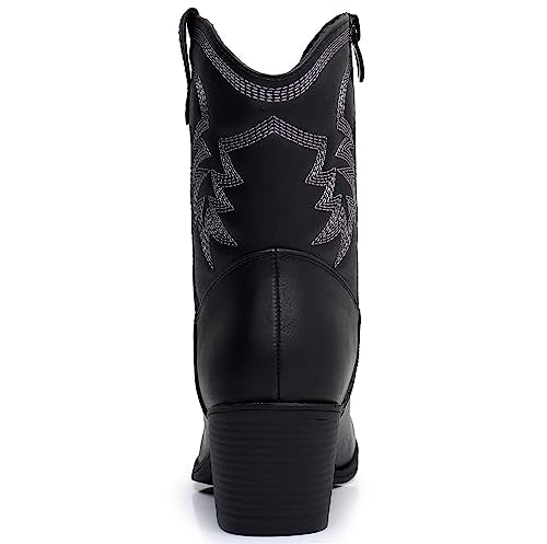 GLOBALWIN Women's Mid Calf Black Cowboy Boots The Western Fashion Cowgirl Boots For Women Low Heel Size 11M