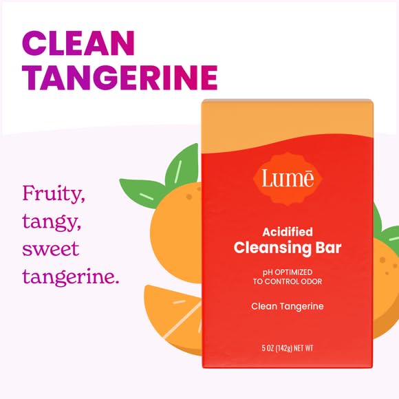 Lume Acidified Body Cleansing Bar - 24 Hour Odor Control - Removes Odor Better than Soap - Moisturizing Formula - Formulated Without SLS orParabens - OB/GYN Developed - 5 ounce (Clean Tangerine)