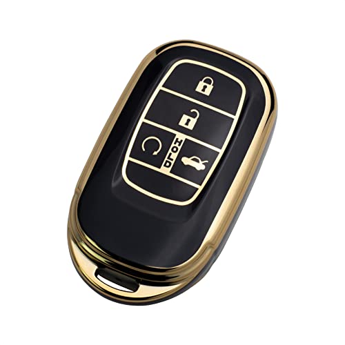 SK CUSTOM Black TPU Gold Edge Smart Key Fob Case Protective Cover Compatible with 2022 2023 Honda Civic Accord HR-V CR-V Pilot Sport SI EX EX-L Touring Keyless Car Remote Accessory