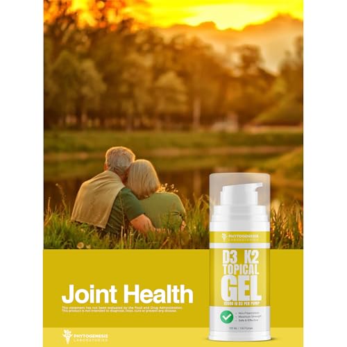 ANDROGENESIS Vitamin D3 K2 Maximum Strength Topical Gel - 15000+ IU Per Pump - The Sunshine Vitamin - Supports Bone & Joint Health, Immune Support - One Month Supply