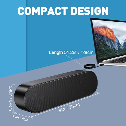 ABRRU USB Computer Speakers, PC Speakers for Desktop, Laptop Speakers with Crystal Clear Sound, Loud Volume, Volume Control and Mute Button(USB-C to USB Adapter Included) (Black)