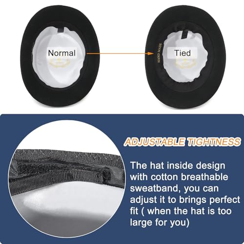 GEMVIE Men's 100% Wool Top Hat Satin Lined Party Dress Hats Derby Black Hat