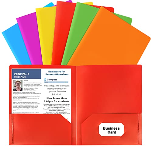 HABGP Plastic Folders with Pockets, 6 Color Heavy Duty Two Pocket Folder Business Card Holder for Office High School