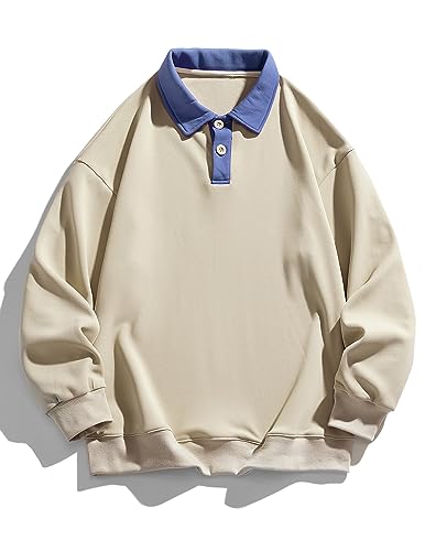 ZAFUL Men Pullover Sweater 1/4 Zip Long Sleeve Sweatshirt Cotton Blend Comfort Workout Coat Light Khaki M