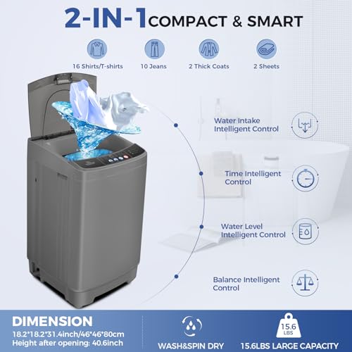 Nictemaw Portable Washing Machine 15.6Lbs Large Capacity 2.1 Cu.ft Laundry Machine with 10 Programs and 8 Water Levels Selections Compact Washer Machine for Apartment, Home, Dorms, Rv
