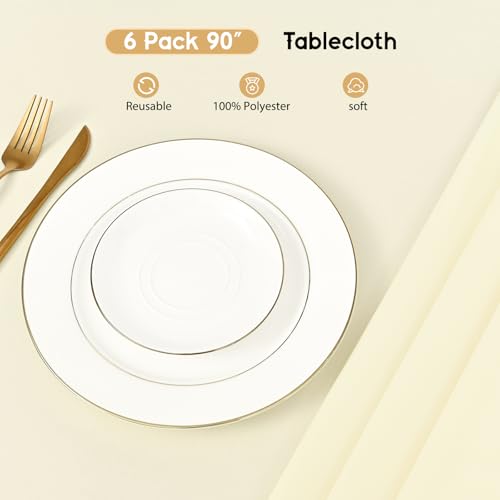LOKUME 6 Pack Tablecloth 60 x 102 Inch White Rectangle Table Cloth for 6 Foot Tables, Wrinkle Resistant Washable Polyester Table Clothes Cover for Wedding Parties Banquet