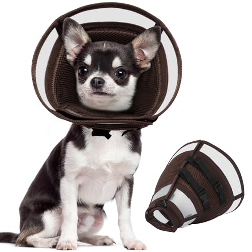 QBLEEV Dog Cone Collar, Soft Dog Cone Breathable Dog Cone for Dogs After Surgery Small Dog Cone Alternative Adjustable Protective Dog Recovery Collar Pet Neck Cone Plastic Elizabethan Collar S