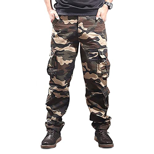 zeetoo Mens Relaxed-Fit Cargo Pants Multi Pocket Military Camo Combat Work Pants GZ03 Blue Camo