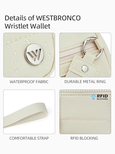 WESTBRONCO Wristlet Wallets for Women Nylon Quilted Wallet with 3 Zipper Purse for Travel Credit Card Holder Phone Organizer(Beige)