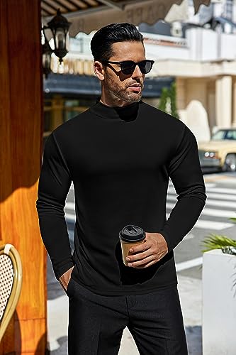 Ekouaer Men's Mock Turtleneck Long Sleeve Turtle Neck Shirts Lightweight Undershirt Thermal Pullover Sweater Khaki Medium
