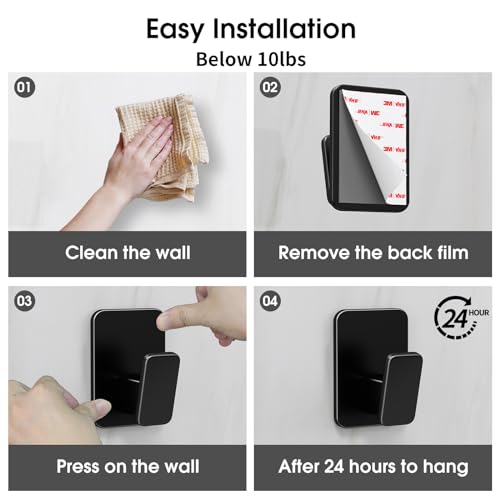 Wall Hooks for Hanging Adhesive Hat Hooks for Walls No Damage Towel Hooks for Bathrooms Coat Rack Wall Mount Black