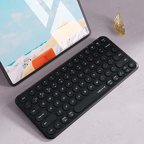 UBOTIE Portable Slim Bluetooth Keyboard, Wireless Colorful Compact 78keys Silent Linear Scissor Switch Round Keycaps TKL Keyboards with Power on/Off for Tablet, PC, Laptop, Smart Phones(Black)
