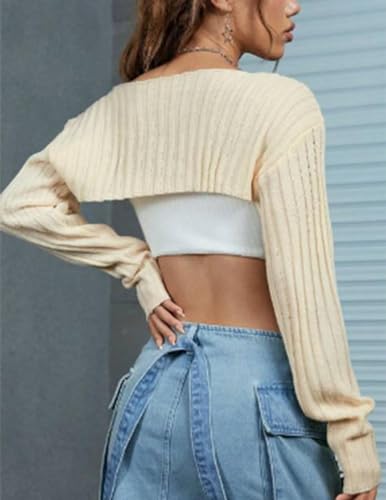 Womens Shrug for Dresses Long Sleeve Cropped Cardigan Open Frong Lightweight Knit Bolero Jackets(Green,S)