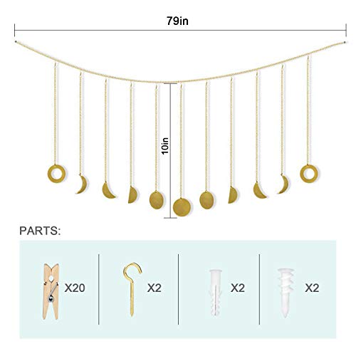 EEEKit Hanging Photo Display, Moon Garland with Chains & 20 Wood Clips, DIY Picture Frames Collage Photo Wall Display for Home Office Xmas Bedroom College Dorm Room Decoration, Ideal Girls Gift, Gold