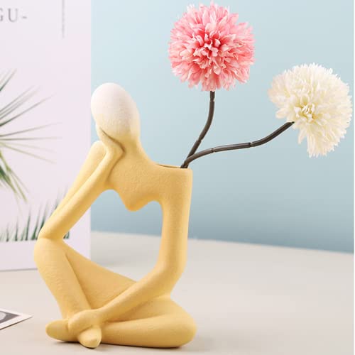 Disoza Ceramic Thinker Vase for Home Decor White Modern Body Shaped Vase for Flowers Pampas 7.9" H x 5.5" W Book Flower Vases for Living Room Decorations Beige Vases for Table Kitchen Decor