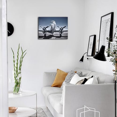 Airplane Wall Art Canvas Aircraft on a Runway Picture Modern Airplane Posters Aviation Decor for Boy Room Living Room(Airplane, 12x16 inch)
