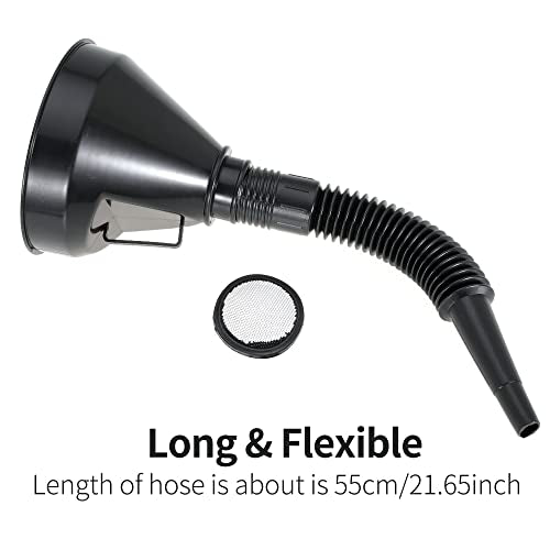 Wide Mouth Oil Funnel with Flexible Extension Nozzle Hose with Handle Mesh Screen Filter for Cars Motorcycles Engine Oil Kerosene Gasoline Gas Fuel Diesel Water Fluid Coolant Liquid Black 1PC (1)