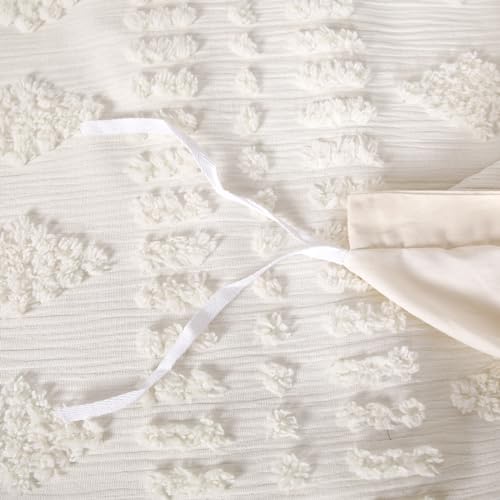 YINFUNG Tufted Duvet Cover Queen Cream Ivory Boho Cotton Beige Shabby Chic Striped Off White Diamonds Poms Textured Embroidery Moroccan Bedding Set Farmhouse Geometric