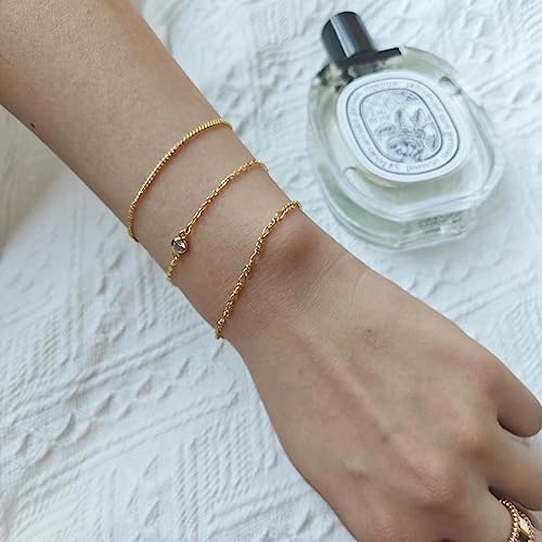 Awvialy Gold Bracelets for Women Trendy, Dainty Gold Bracelet 14K Gold Plated Stackable Cuban Link Chain Bracelet Simple Permanent Gold Bracelet Set Adjustable Cute Bracelets Gold Jewelry For Women