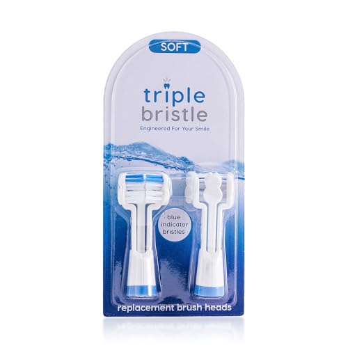 Triple Bristle Replacement Brush Head Refills | Innovative 3 Head Design | Compatible with Triple Bristle Brand Sonic Toothbrush | Color Changing Indicator Bristles | 2 Pack (Blue)