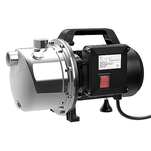 Lanchez 1 HP Shallow Well Pump,Garden Pump, Portable Stainless Steel Water Transfer Draining Irrigation Jet Pump for Water Removal, Lawn Fountain Pump 1294 GPH 147 Feet Height