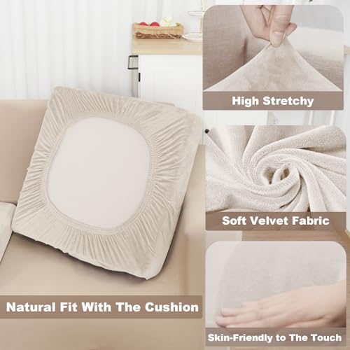 NAISI Sectional Couch Cover 3 Pieces Velvet Separate Couch Cushion Covers L Shape Soft Stretch Sofa Slipcovers with 2pcs Pillowcases for Left/Right Chaise Sectional Couch(2 Seater+1 Chaise,Teal)