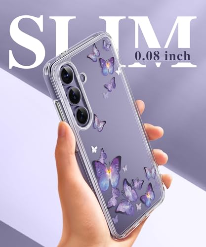 GVIEWIN for Samsung Galaxy S24 Plus Case with Screen Protector+Camera Lens Protector, Clear Stylish Floral Pattern Slim Protective S24+ Plus Cover for Women 6.7" (Twinkle Clear)