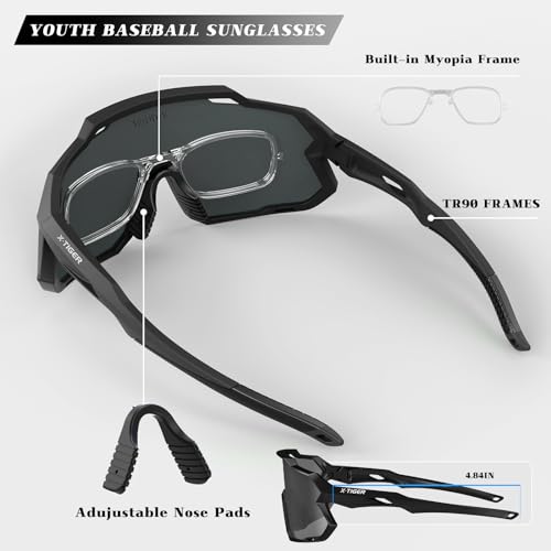 X-TIGER Kids Sunglasses Polarized Youth Baseball Sunglasses for 8-14 boys girls UV400 Sports Softball Cycling Glasses