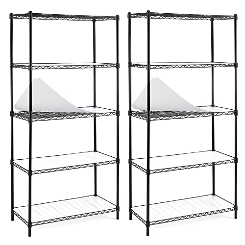 EZPEAKS 2 Pack Shelving - 5 Tier Storage Shelves, Metal Shelves Adjustable 30''W x 14''D x 47''H Garage Storage Shelves 150 LBS Loading Capacity Shelving Units with Liner Wire Rack
