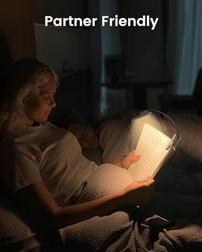 Glocusent Rotatable Book Light for Reading in Bed, 22LEDs Dual-Row Design with Timer, Stepless Dimming & Color Adjustment, 1000mAh Rechargeable Reading Light for up to 100hrs, Gray