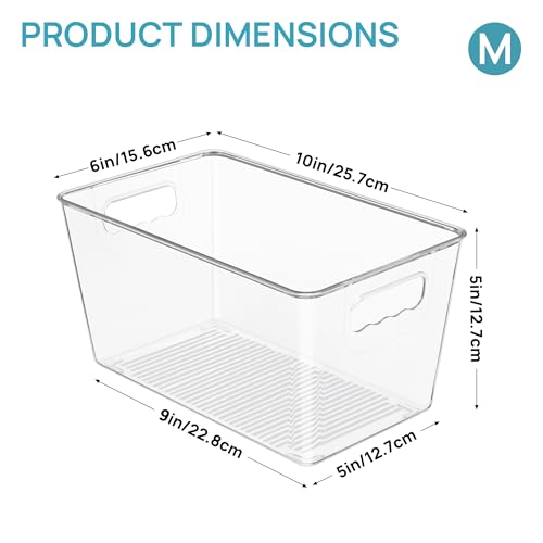 Vtopmart Clear Plastic Pantry Organizer Bins, 2 PCS Food Storage Bins with Handle for Refrigerator, Fridge, Cabinet, Kitchen, Countertops, Cupboard, Freezer Organization and Storage, BPA Free, Medium