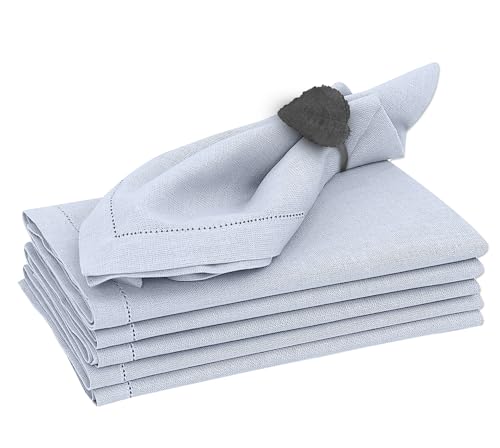 Ruvanti Premium Linen Napkins Set of 6-20x20 Inch, Classic Hemstitch, Mitered Corner Cloth Napkins - Soft, Elegant Dinner Napkins Cloth Washable for Weddings, Parties, Everyday Use - Navy