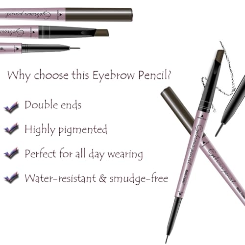 HeyBeauty 2 Pack of Eyebrow Pencil, Waterproof Eyebrow Makeup with Dual Ends, Professional Brow Kit with Eyebrow Brush, Black