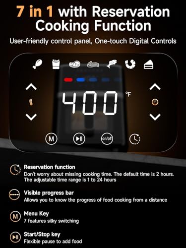 Kitchen Elite Air Fryer Oven 5.28 Qt, 7-in-1 Digital Display Compact Cooker with Easy View Windows,Space-saving, Nonstick and Dishwasher Safe Basket, Black