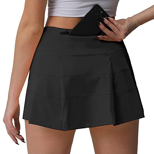Husnainna High Waisted Pleated Tennis Skirt with Pockets Athletic Golf Skorts for Women Casual Workout Built-in Shorts 018BZQ-Moroccan Blue/a2