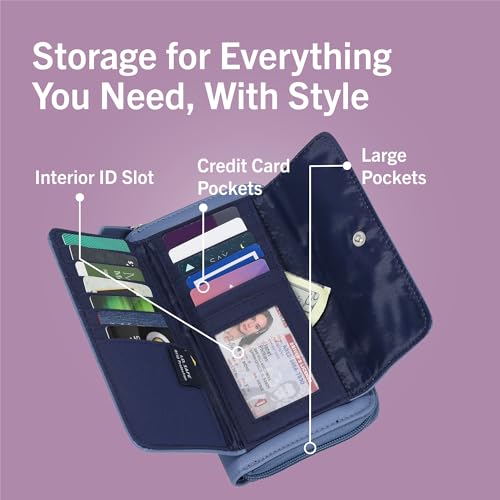Nautica Womens, Bulk Cargo Vegan Leather RFID Wallet, Fashionable Zip Around Large Clutch with Phone Case and Multi Card Organizer, Anchor Aweigh