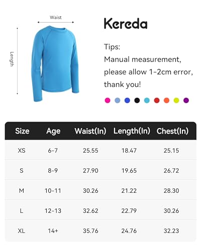 KEREDA Rash Guard for Boys Long Sleeve UV Sun Protection Shirts UPF 50+ Quick Dry Swiming Fishing Shirt Black 8-9Y