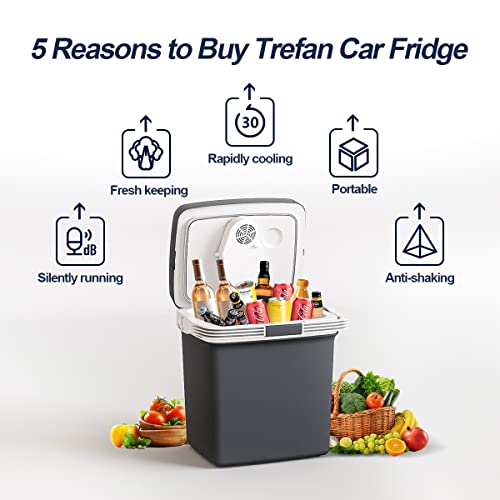 TREFAN Electric Cooler & Warmer28QT/26L, Portable Car Fridge (48℉~139℉), Car Cooler Plug in Mini Fridge, Electric Car Coolers for Vehicles AC/DC,12V Refrigerator for Car, Travel, Camping,Truck