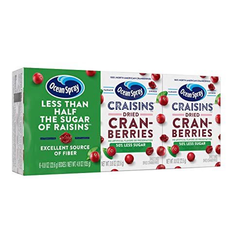 Ocean Spray® Craisins®, 50% Less Sugar Dried Cranberries, Dried Fruit, 0.8 Oz Pouches, 6 Count (Pack of 12)