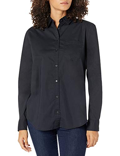 Amazon Essentials Women's Classic-Fit Long-Sleeve Button-Down Poplin Shirt, Black, X-Small