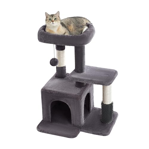 Pesofer Cat Tree, Small Cat Condo with Sisal Scratching Post and Massage Post Light Gray