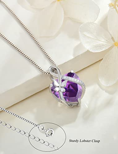 JIWOY Butterfly Necklace Sterling Silver Infinity Pendant Love Heart Created Amethyst Jewelry for Women