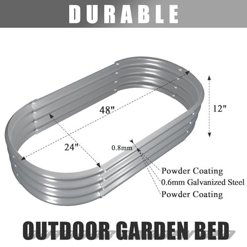 Tramull 2 Pack 4x2x1FT Galvanized Raised Garden Bed Kit Oval Metal Ground Planter Box Outdoor Bottomless Planter Raised Beds for Vegetables Flowers Herbs Fruits, Green