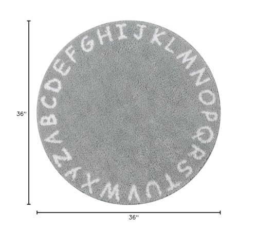 Lahome ABC Alphabet Kids Round Rug - 3' Diameter Grey Washable Area Rugs, Non-Slip Baby Rug Soft Playtime Collection, Cute Furry Plush Shaggy Floor Carpet for Bedroom Playroom Nursery Room