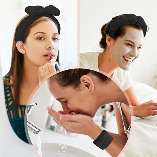 ATROCH Spa Headbands for Women & Wristband Set,Skincare Headbands for Washing Face,Face Wash Headband for Women,Makeup Headband,Cute Hair Band for Girls,Headband for Skin Care 4 Pcs